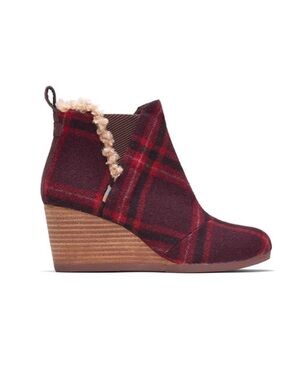 NWOB • TOMS Kelsey Wedge Bootie • Red Barn Plaid